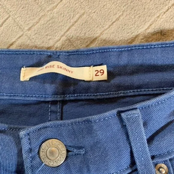 Levis Womens 29 Denim Jeans Blue Skinny Ankle Cuffed Mid Rise White Tab Stretch - Picture 4 of 10